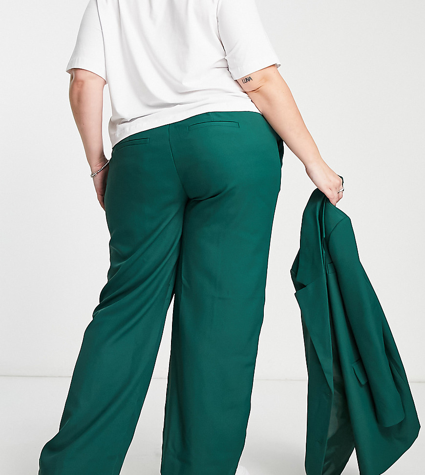 Noisy May Curve tailored wide leg trousers co-ord in green