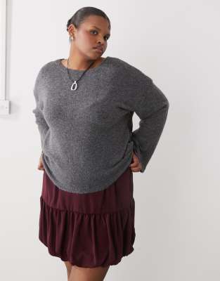 Noisy May Curve Tie Front Reversible Sweater In Gray