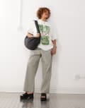 [Noisy May Curve] Noisy May Curve tie front wide leg pants in grey stripe 46 GREY