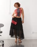[Noisy May Curve] Noisy May Curve tiered chiffon maxi skirt in black 44 Black