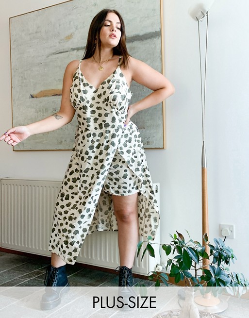 Noisy May Curve tiered midi dress with shorts in animal print