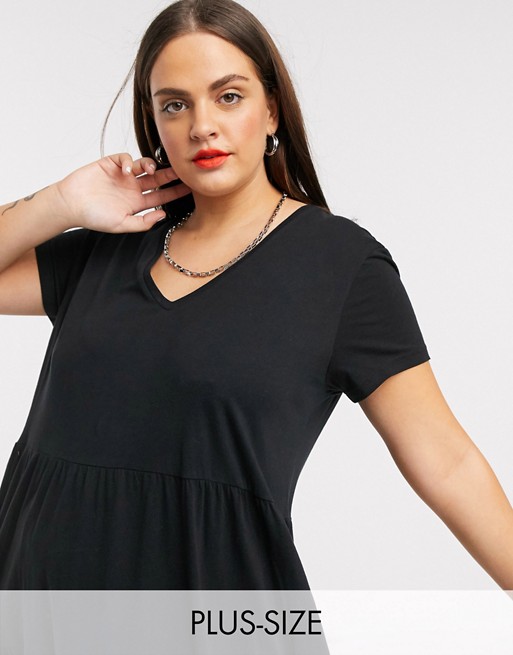 Noisy May Curve tiered smock dress in black