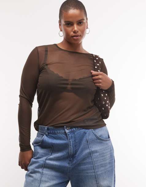 Noisy May Curve top en tulle marron - view 1