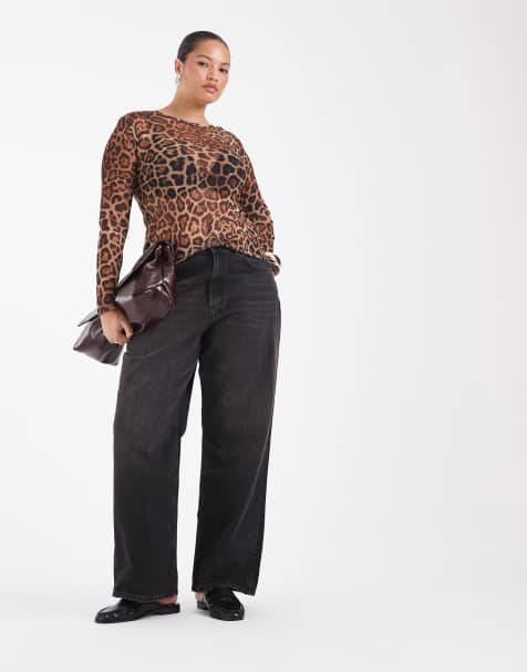 Noisy May Curve top in rete a maniche lunghe stampa leopardata - view 1
