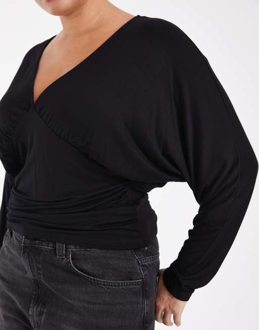 Noisy May Curve v-neck cinch top in black, 4 of 4