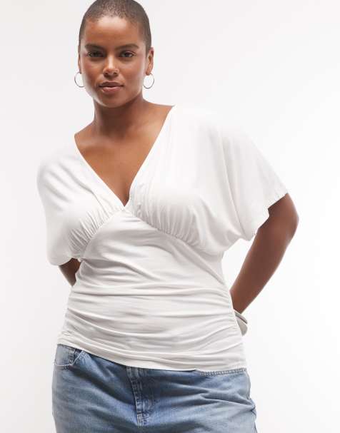 Noisy May Curve v-neck cinch top in white - view 1