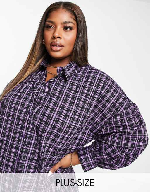 Noisy May Curve - Vestito camicia viola a quadri