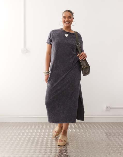 Noisy May Curve - Vestito T-shirt lungo grigio slavato - view 1