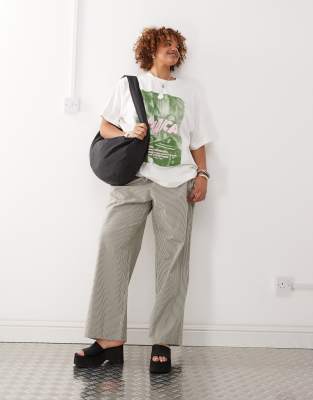 Noisy May Curve - Vorne gebundene Hose in Grau gestreift mit weitem Bein