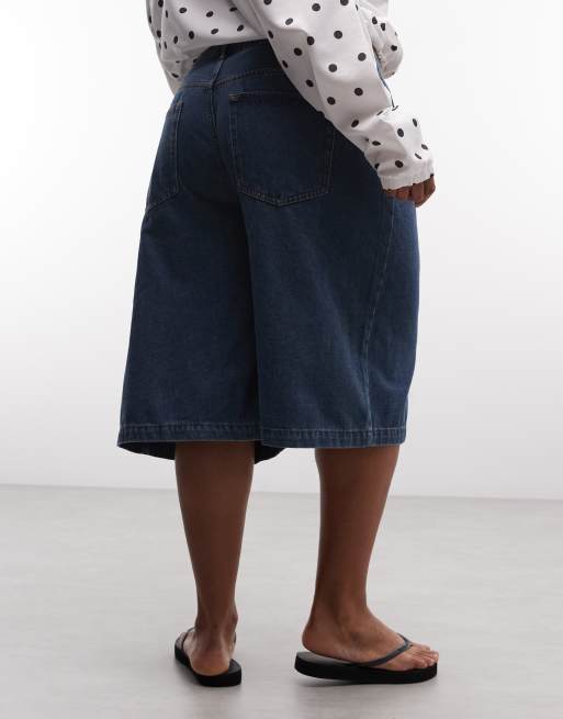 Noisy May Curve – Weite Jeansshorts in Mittelblau mit Ziernaht, 5 von 5