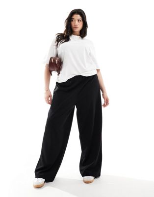 Noisy May Curve wide leg elasticated waist trouser in black