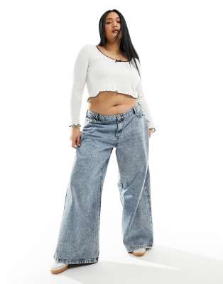 Noisy May Curve Wide Leg Jeans In Light Wash Denim-blue