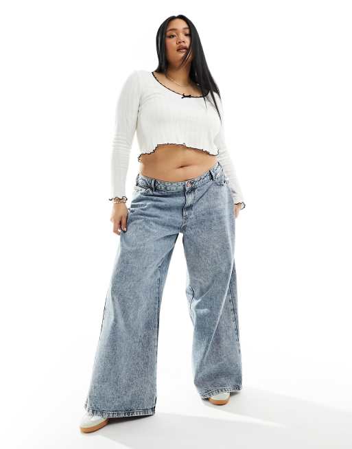 Noisy May Curve wide leg jeans in light wash denim 