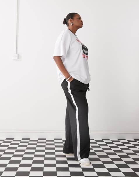 Noisy May Curve wide leg trackies with side stripe in black - view 1