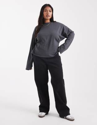 Noisy May Curve - Yolanda - Jeans in Schwarz mit weitem Bein und mittelhohem Bund