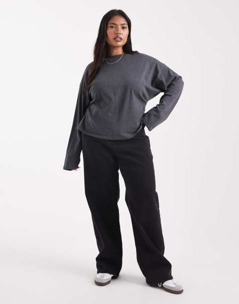 Noisy May Curve Yolanda mid rise wide leg jeans in black - view 1