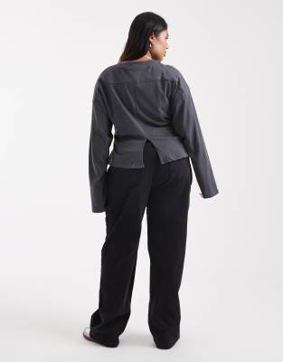 Noisy May Curve Yolanda Mid Rise Wide Leg Jeans In Black