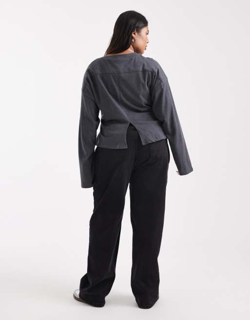 Noisy May Curve Yolanda mid rise wide leg jeans in black, 2 of 5