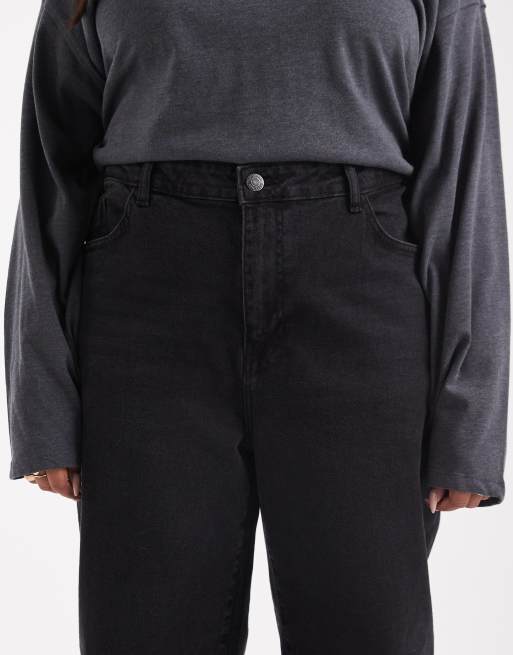 Noisy May Curve Yolanda mid rise wide leg jeans in black, 4 of 5