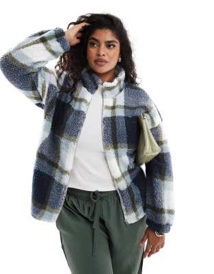 Noisy May Curve Noisy May Curve zip through fleece in blue check