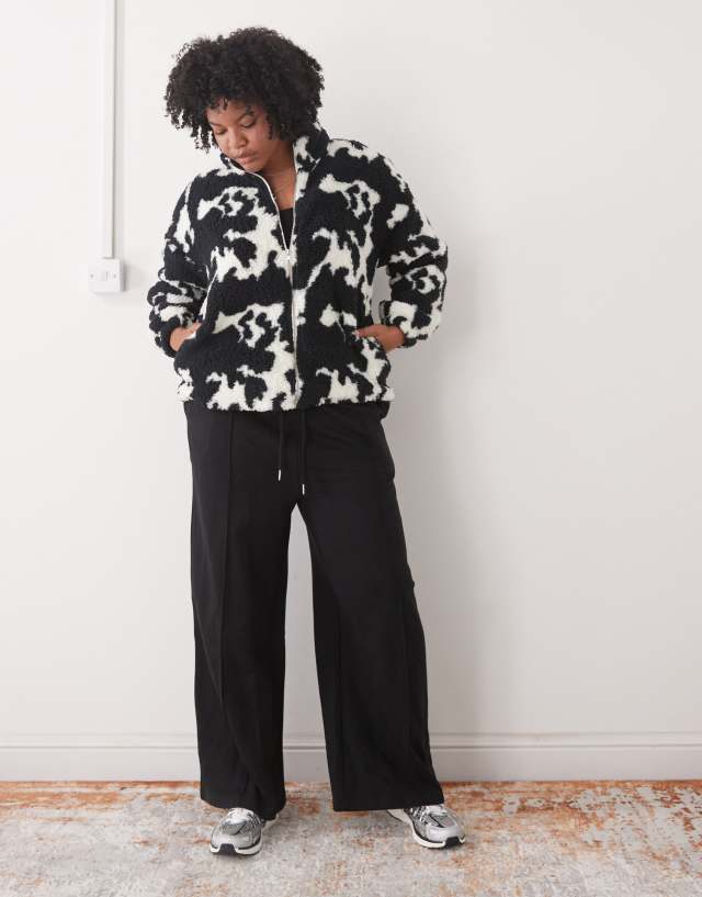 Noisy May Curve zip up fleece in mono cow | ASOS