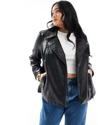 Noisy May Curve zip up PU jacket in black