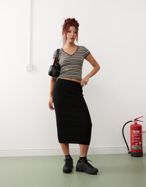 Noisy May knitted midi skirt in black