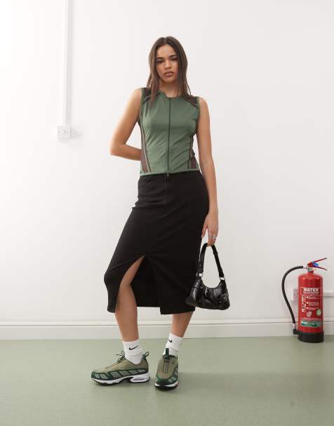 Noisy May denim midi skirt in black