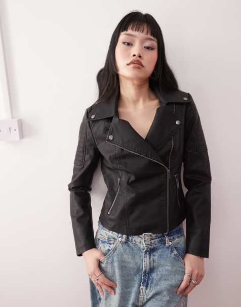 Noisy May leather look jacket in black