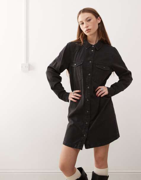 Noisy May long sleeve denim dress in black