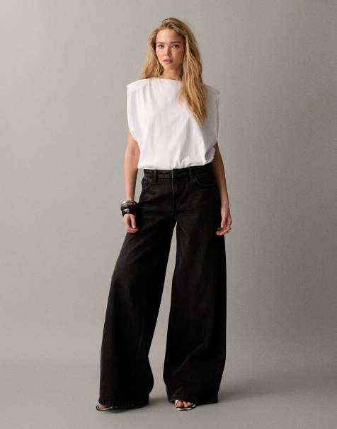 Noisy May low rise wide leg jeans in black denim