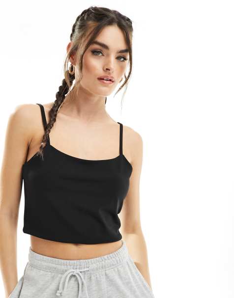 Noisy May cropped seamless cami top in black 