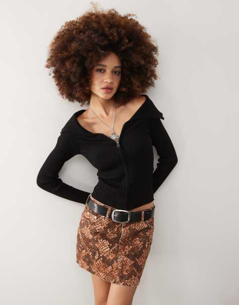 Noisy May – Czarny prążkowany kardigan z kołnierzykiem i zapięciem na zamek - view 1