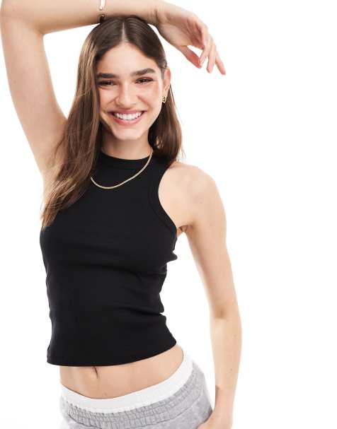 Noisy May racer neck tank top in black