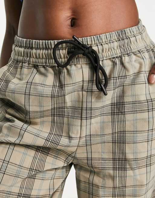 Noisy May - Dad broek met halfhoge taille en wijde pijpen in geruit bruin, 3 van 4