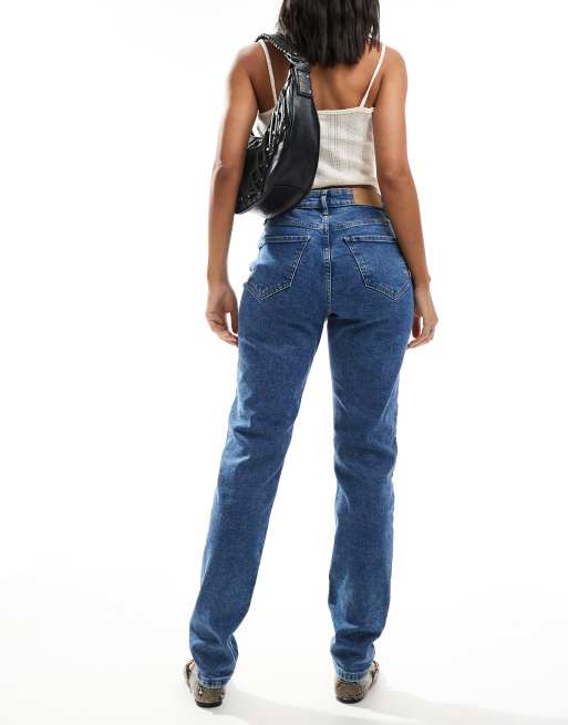 Noisy May – Daisy – Mom-Jeans in Mittelblau mit Acid-Waschung und hohem Bund, 3 von 5