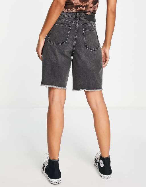 Noisy May - Denim bermuda met distressing en hoge taille in zwart, 2 van 4