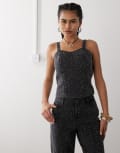 [Noisy May] Noisy May denim corset top with rhinestones in black M Black Denim