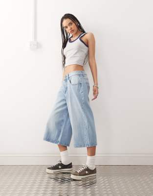 denim culottes in light blue wash