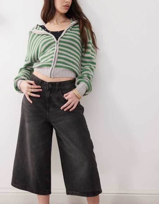 Noisy May denim culottes in washed black, 3 of 5