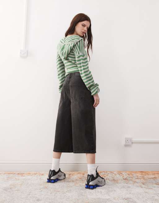 Noisy May denim culottes in washed black