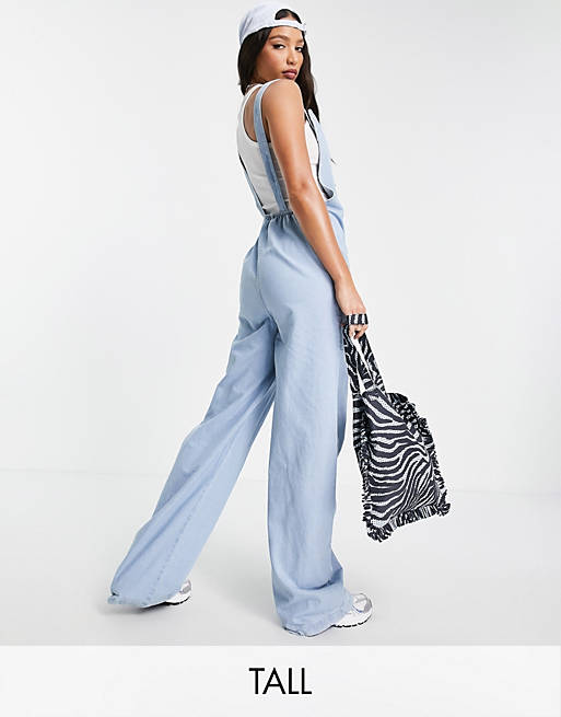 Noisy May Tall denim dungaree jumpsuit in light blue wash