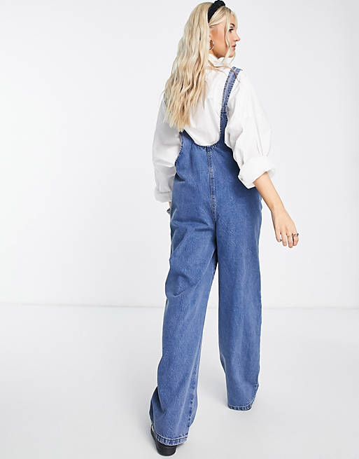 Women Noisy May denim dungarees in mid wash blue 