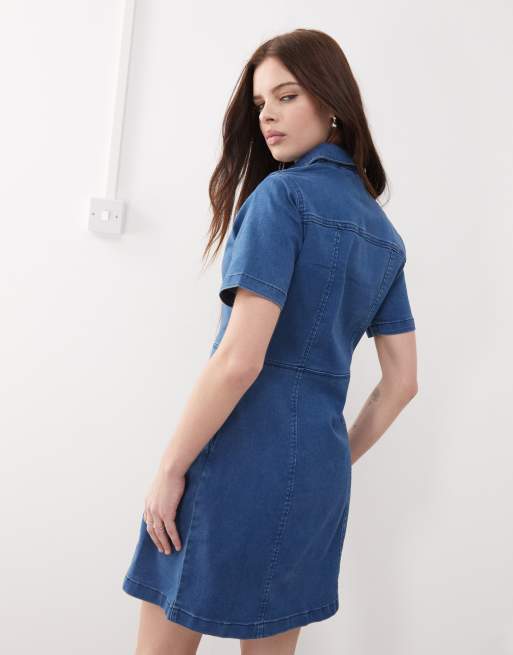 Noisy May - Denim jurk met korte mouwen in mid-wash blauw, 2 van 4