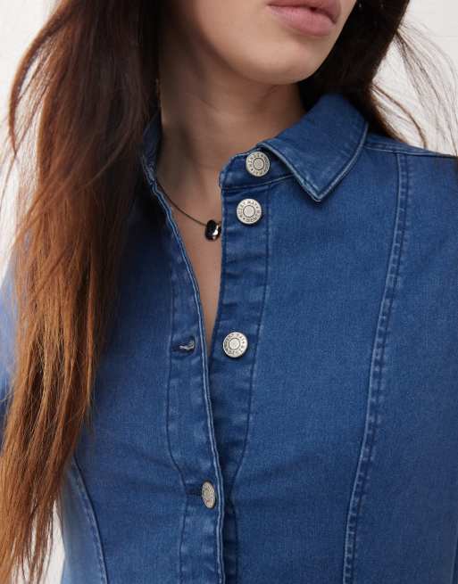 Noisy May - Denim jurk met korte mouwen in mid-wash blauw, 4 van 4