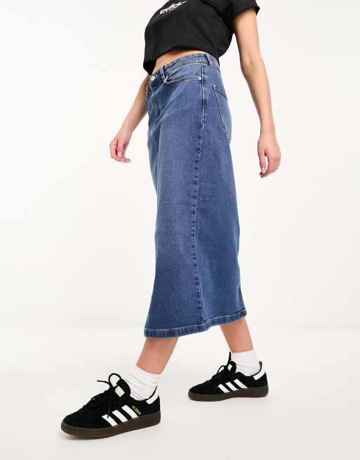 Noisy May denim midi skirt in mid blue, 3 of 4