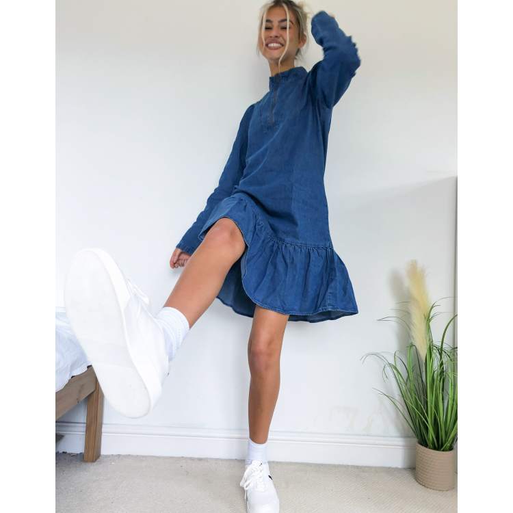 Noisy May denim mini dress with high neck in blue