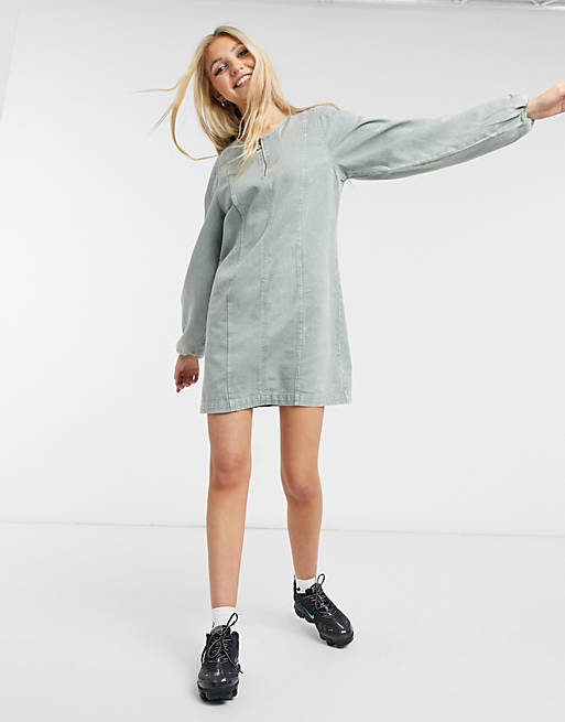 Dresses Noisy May denim mini dress with zip front in grey acid wash 