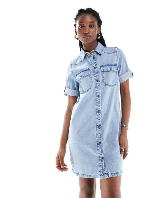 Noisy May denim mini shirt dress in lightwash blue ASOS