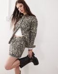 [Noisy May] Noisy May denim mini skirt in zebra (part of a set)-Black XS BLACK